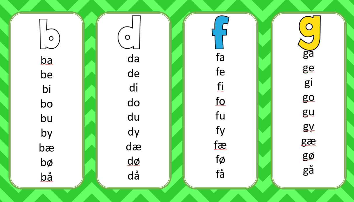 Leseøvingskort. vokal+konsonant