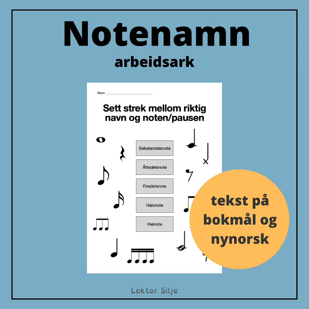 Arbeidsark namn på noteverdi