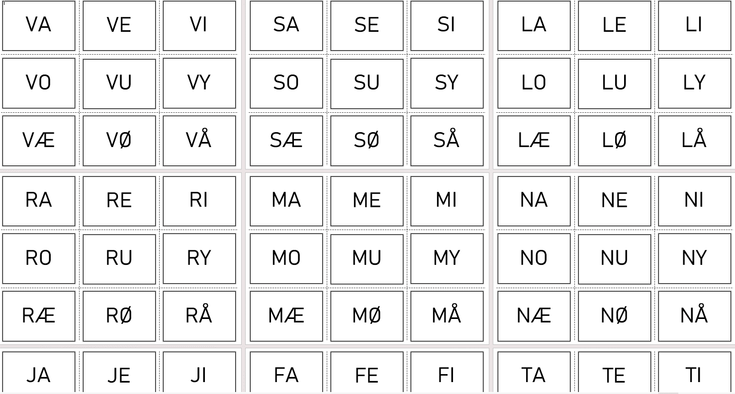 Konsonant+vokal-kort