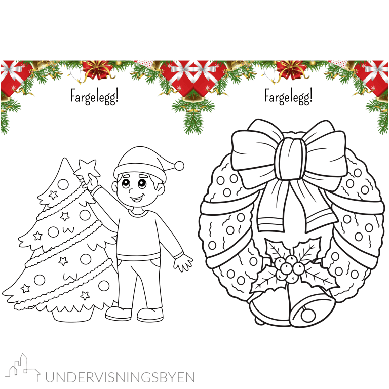 24 fargeleggingsark med juletema / jul / fargelegging