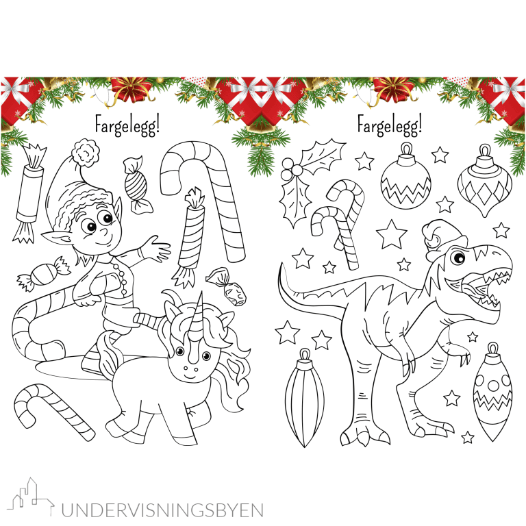 24 fargeleggingsark med juletema / jul / fargelegging