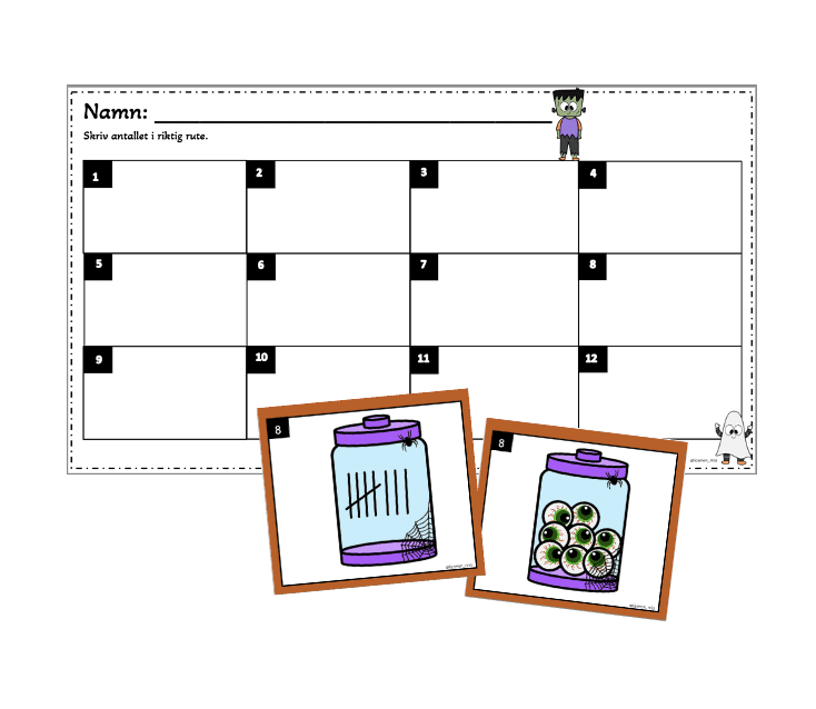 Halloween, mengder og tellestreker fra 0 til 12