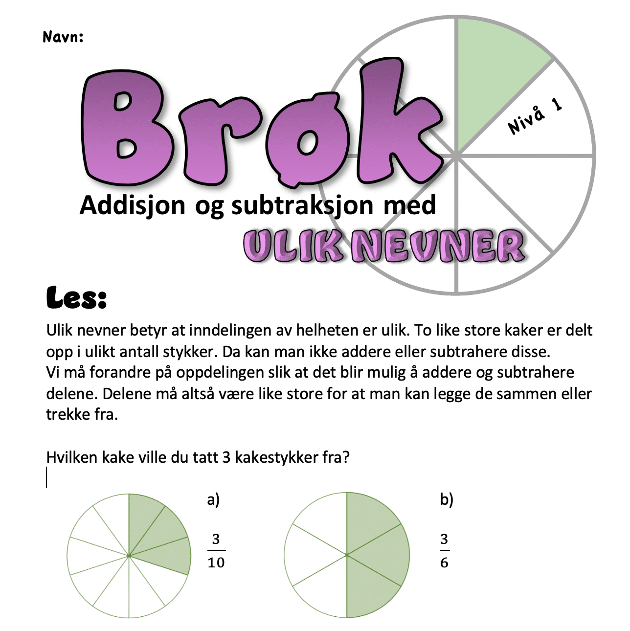 BRØK addisjon og subtraksjon med ulik nevner