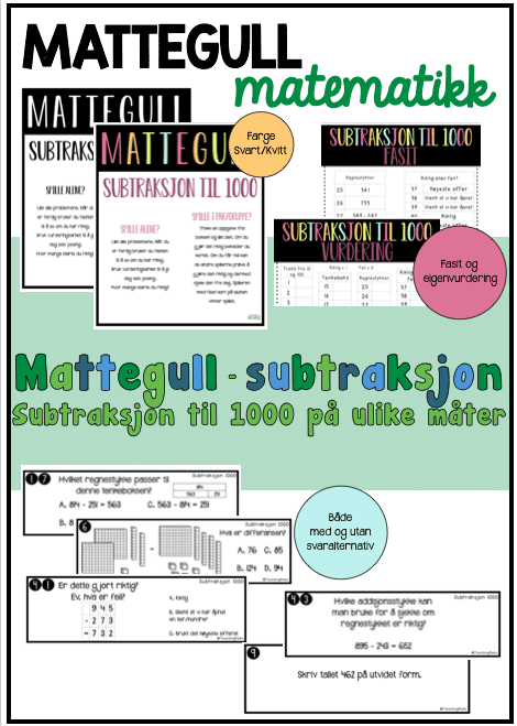 MATTEGULL – Subtraksjon til 1000 – NN og BM