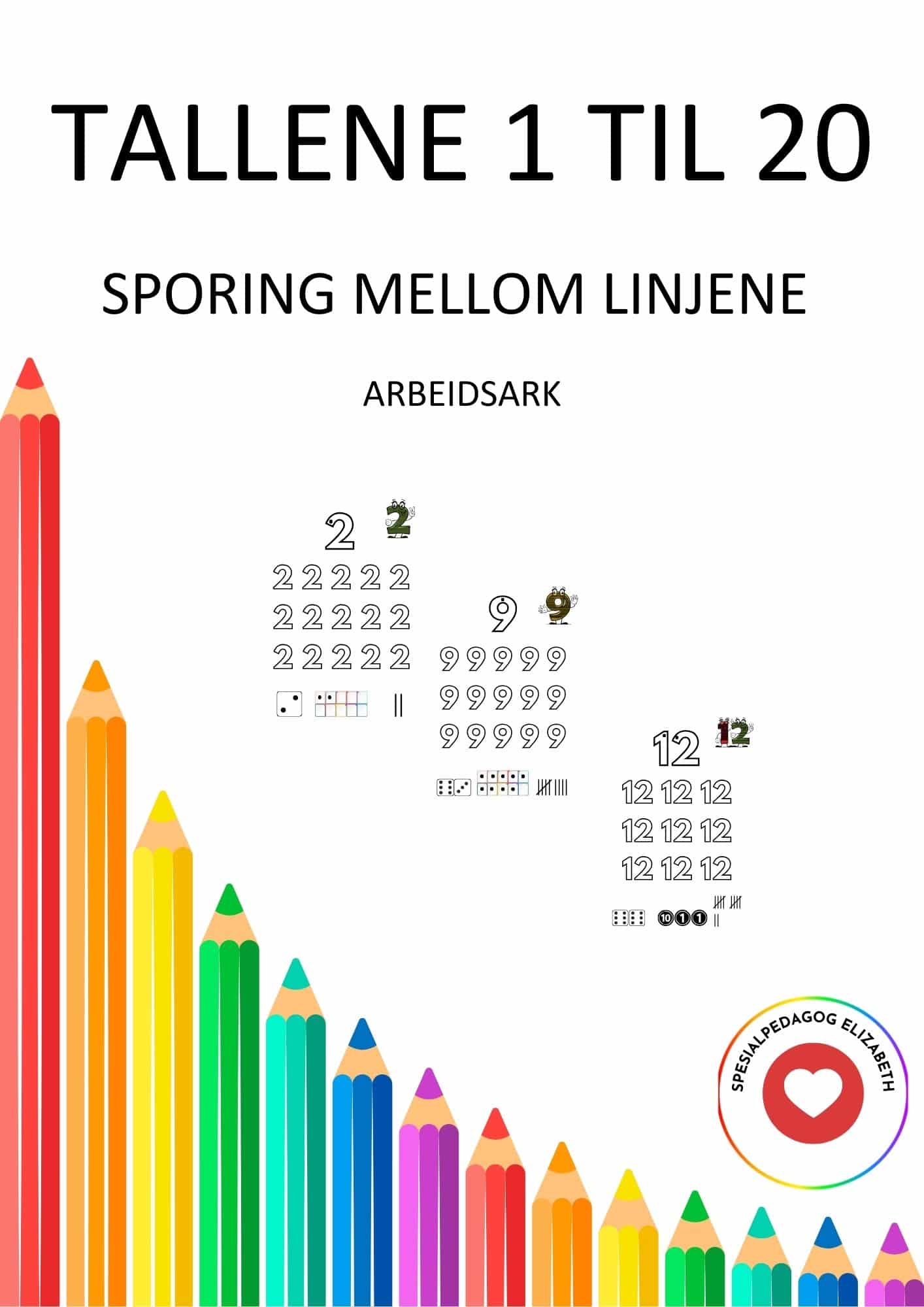 Tallene 1 til 20, sporing mellom linjene