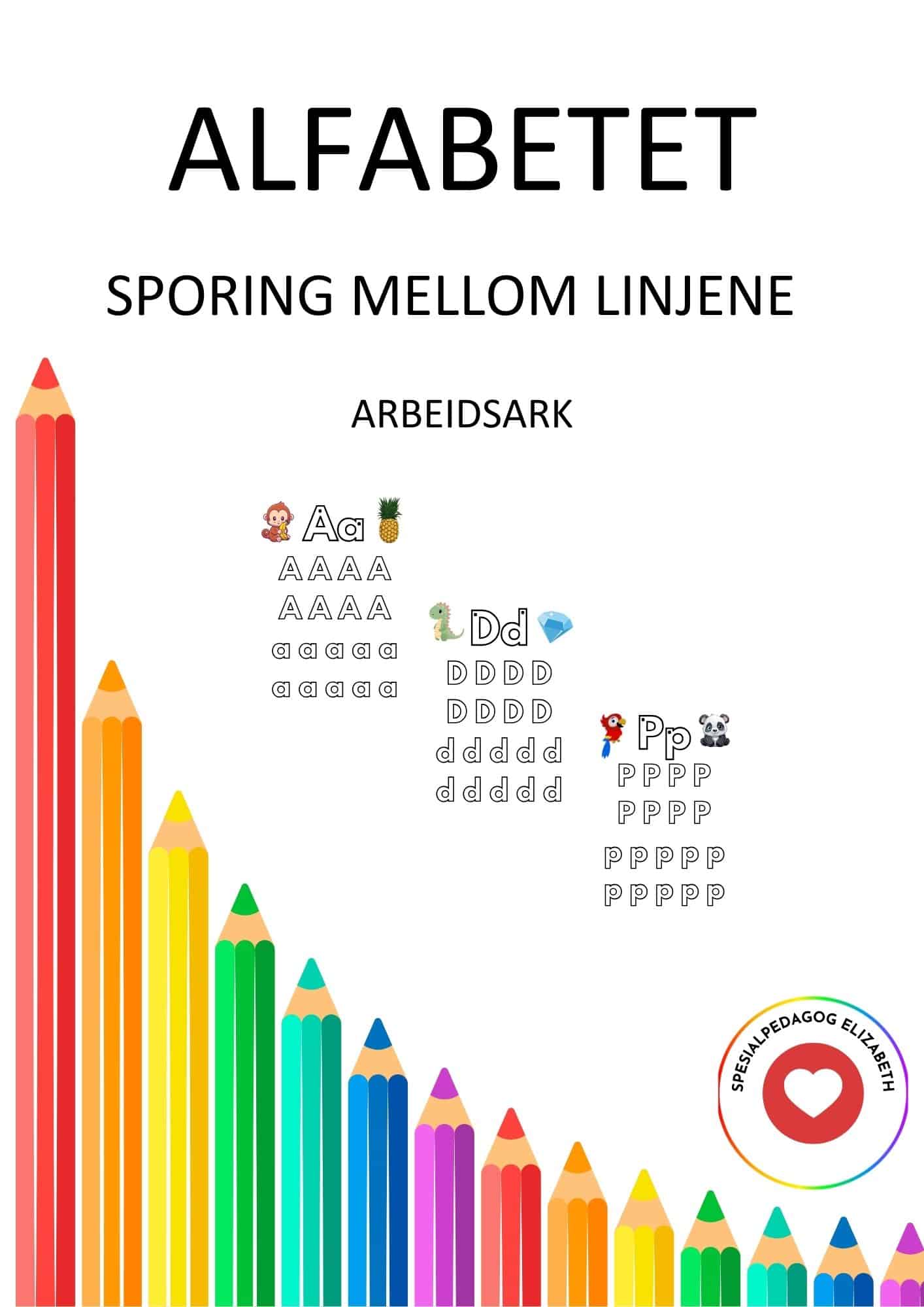 Alfabetet, sporing mellom linjer, arbeidsark