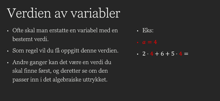 Presentasjon av begrepet “variabel”