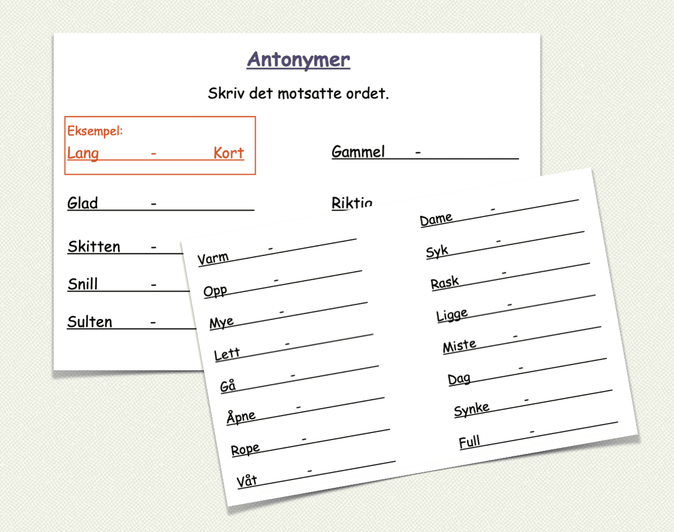 Antonymer – skriv motsatt ord