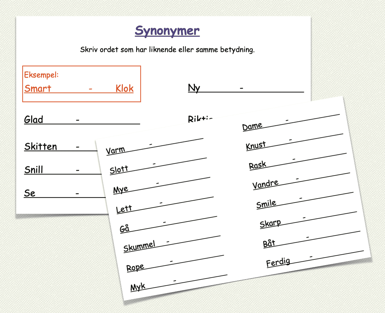 Synonymer – Skriv ord med lik betydning