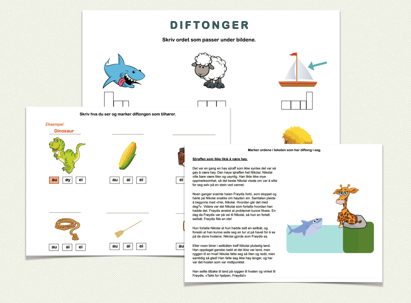 Diftonger – Arbeidsark