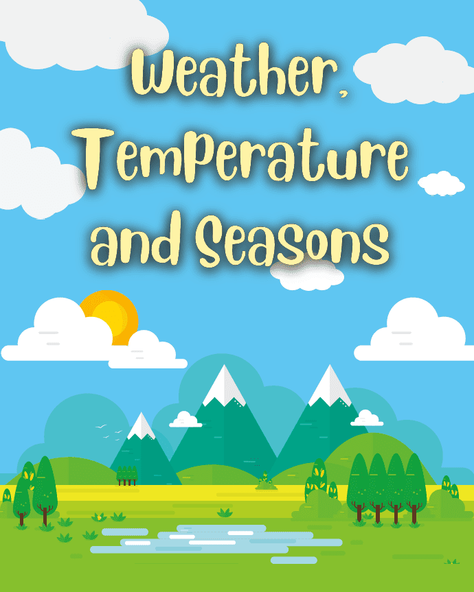 Engelsk arbeidshefte (15 sider) om været, temperatur og sesonger