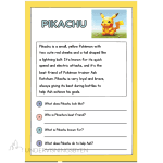 Pokemon leseforståelse, engelsk, 4 tekster med spørsmål (tilgj. på norsk)