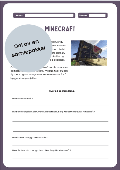 Minecraft – leseforståelse , 4 tekster med spørsmål