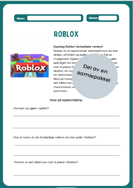 Roblox – leseforståelse, 4 tekster med spørsmål