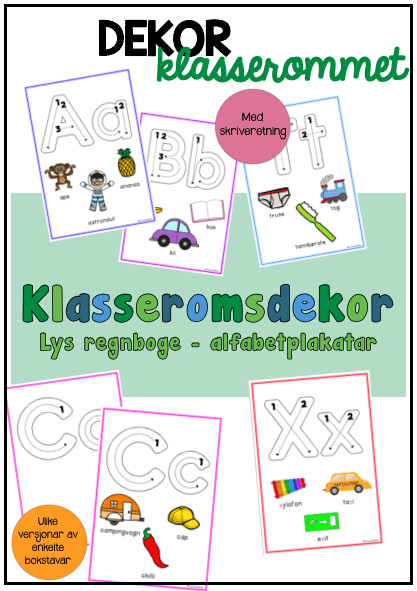 Bokstavplakater / alfabetplakater – klasseromsdekor – regnbue