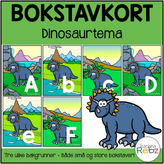 Bokstavkort – Dinosaurer (3 sett) – Store og små bokstaver