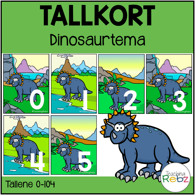 Tallkort – Dinosaurtema (3 sett) – 0-100