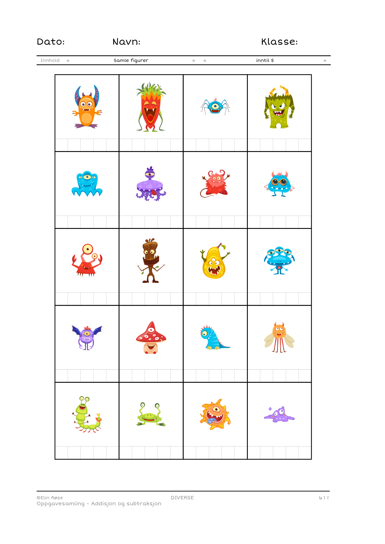 XXL Monstermatte – hoderegning – addisjon/subtraksjon – ark med differensiering