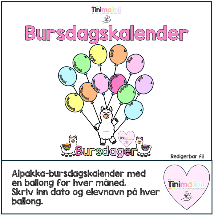 Bursdagskalender – Redigerbar fil