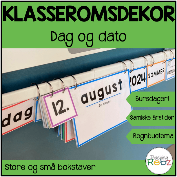 Dag og dato – klasseromsdekor – regnbue