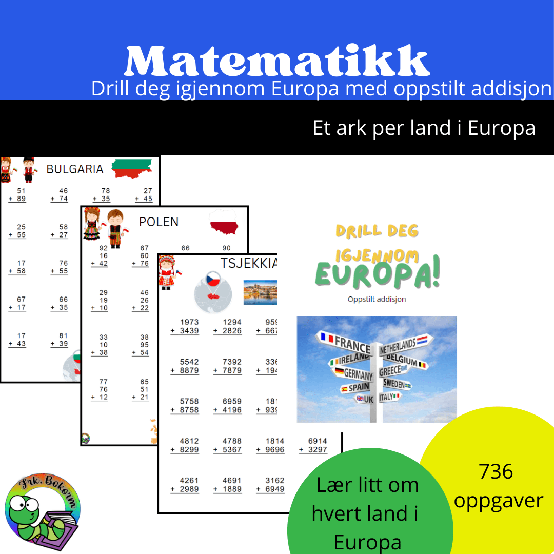 Drill deg igjennom Europa-oppstilt addisjon 736 oppgaver