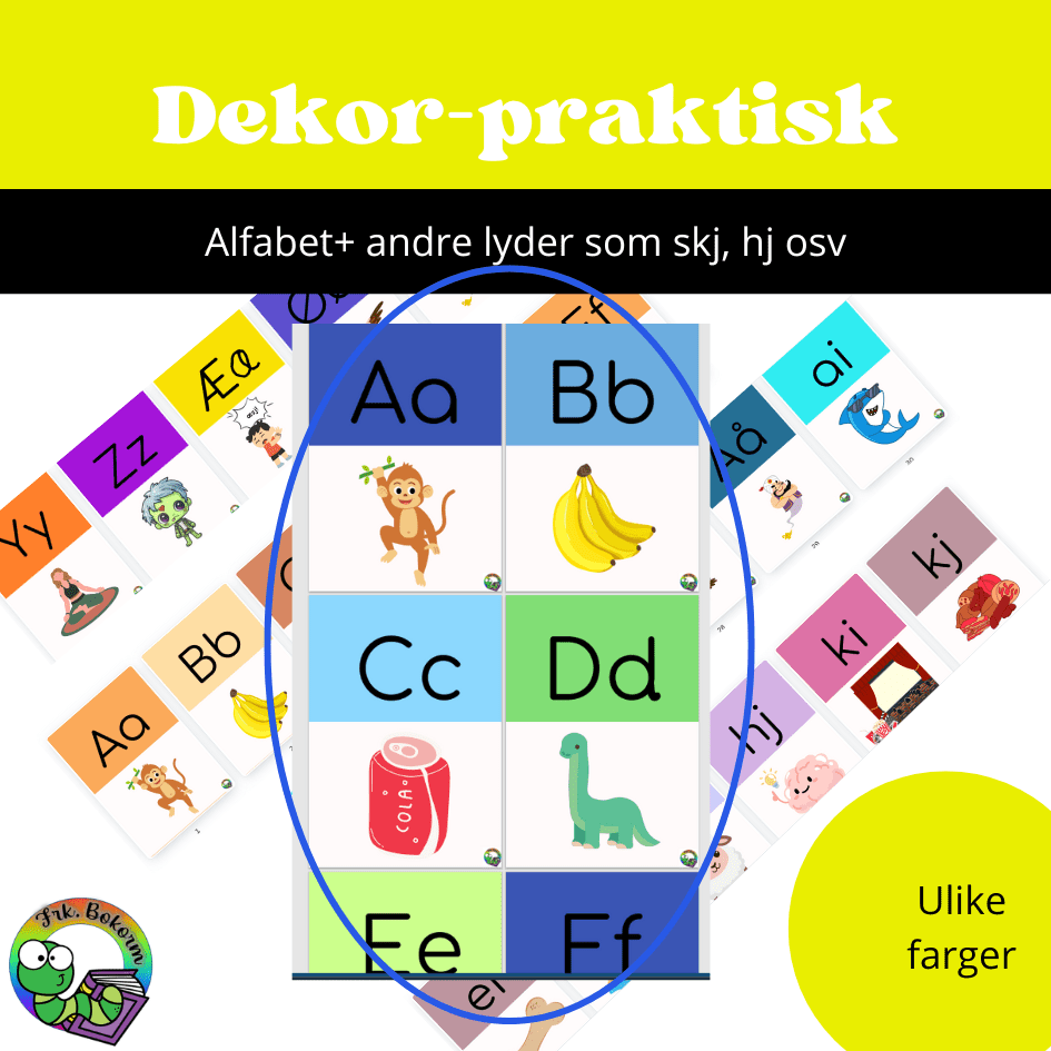 Alfabet, språklyder og diftong. blå-grøn