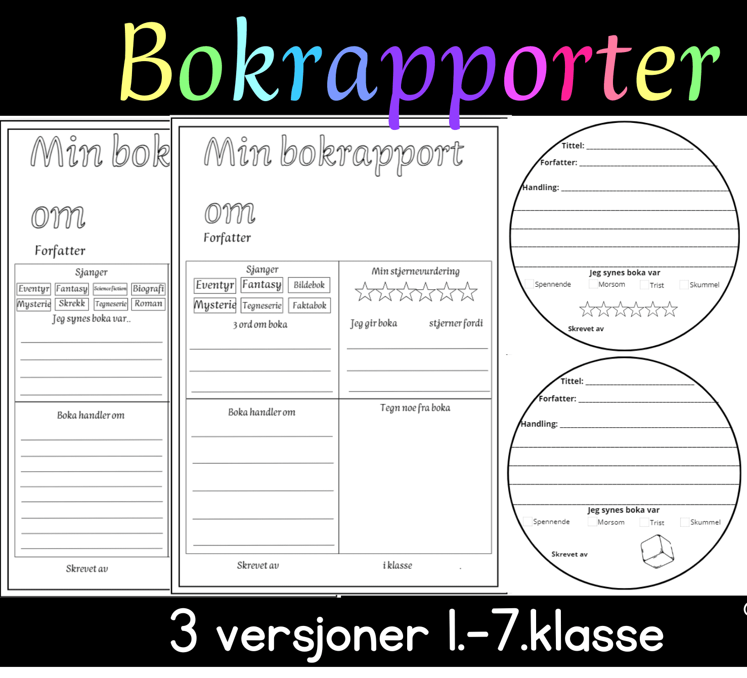 1.-7.trinn Bokrapporter 3 versjoner