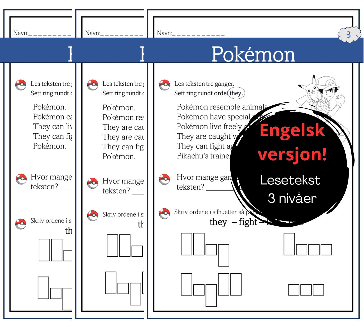 Pokémon-lesetekst Engelsk versjon