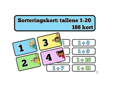 Sorteringskort: tallene 1-20 (addisjon)