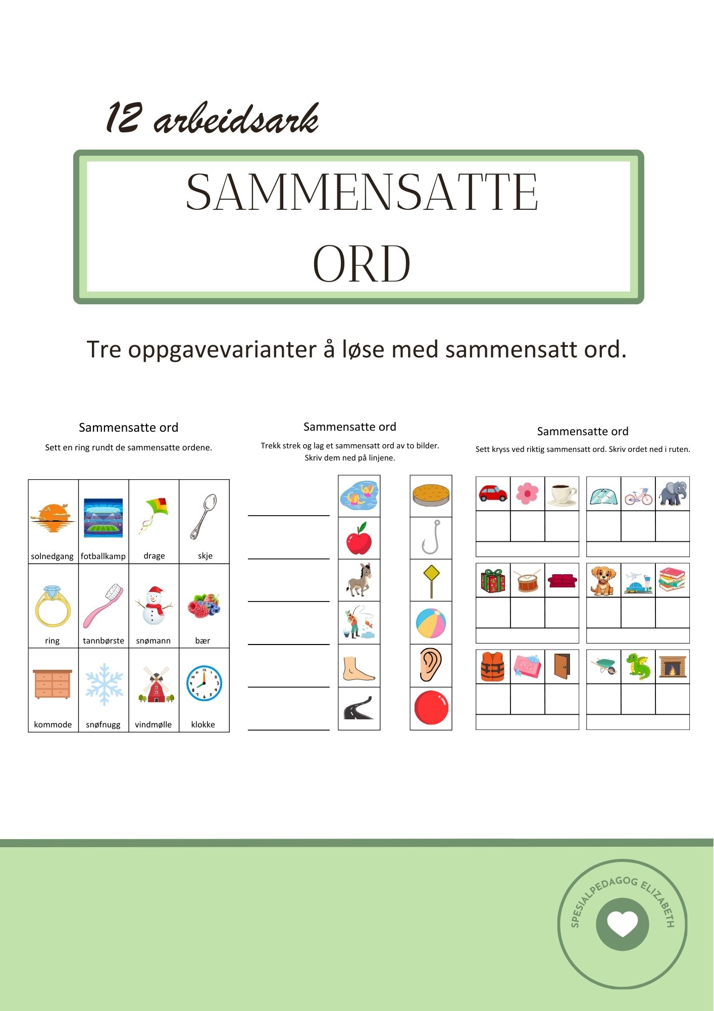 Sammensatte ord – 12 arbeidsark