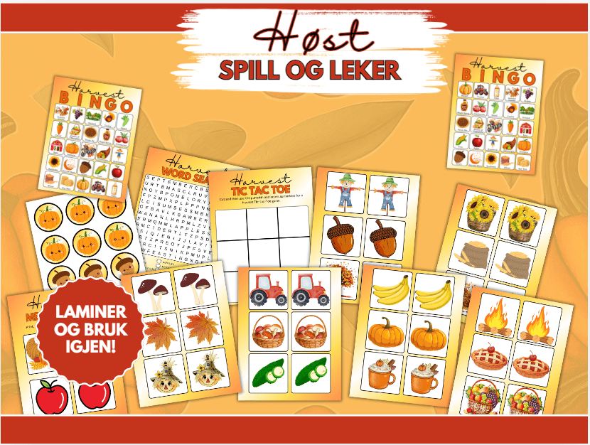 HØST – bingo, spill, leker, fargelegging