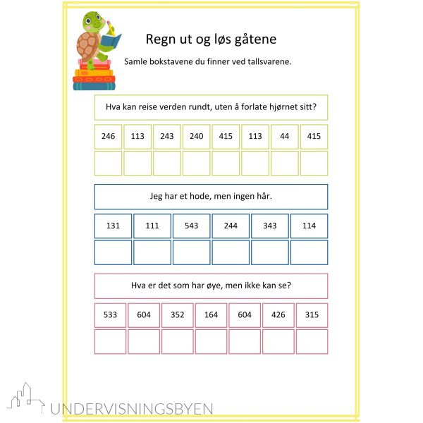 Subtraksjon og oppstilling UTEN tierovergang - to- og tre sifre - 120 regnestykker med gåter - Bilde 5