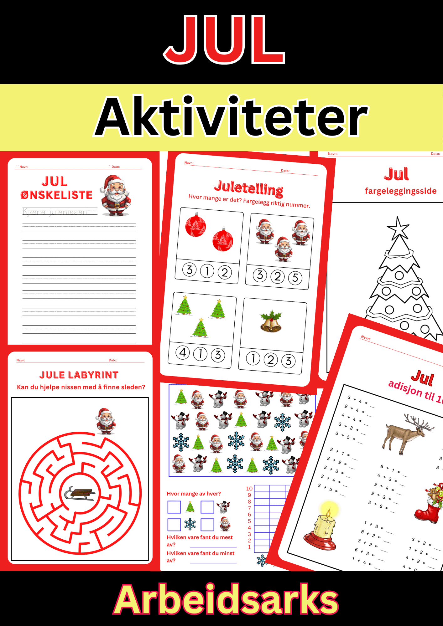 Jul aktiviteter arbeidsark