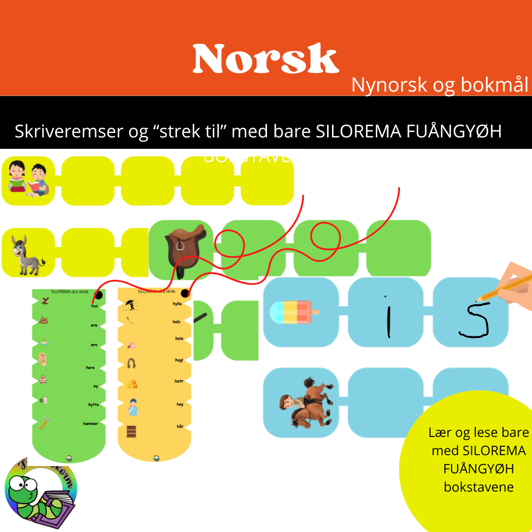 Dra strek og kryssord med bokstavene FUNÅGYØH(silorema)