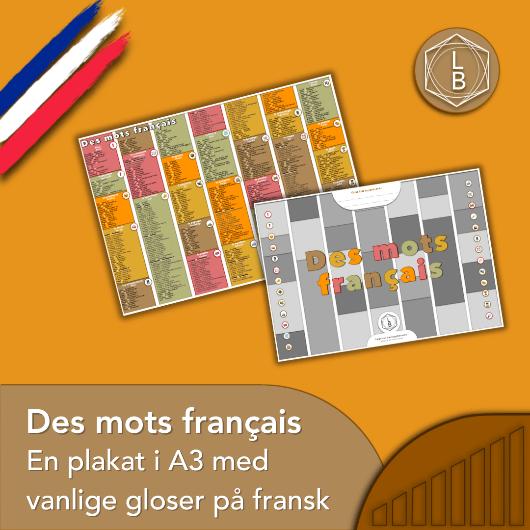 Des mots français – Plakat i A3 med hyppig brukte gloser på fransk