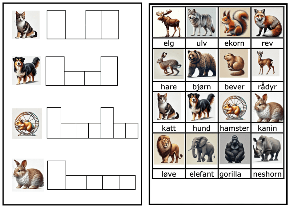 Siluettoppgaver med tilhørende bilde-/lesekort – BM- 1.-2.trinn – spesialundervisning