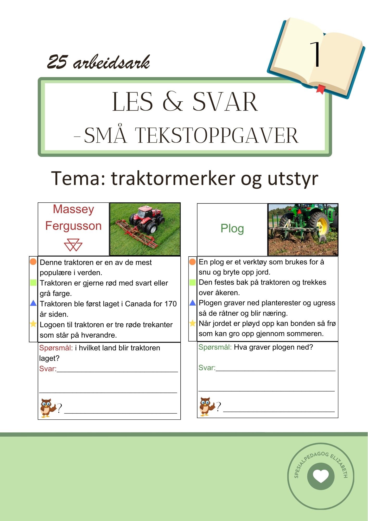 Les og svar 1 - små tekstoppgaver - traktor og utstyr 1