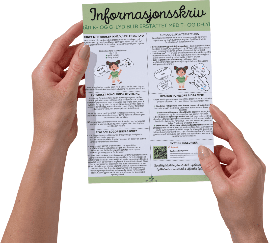Når barn bytter K og G med T og D – Infoskriv for foreldre og fagpersoner
