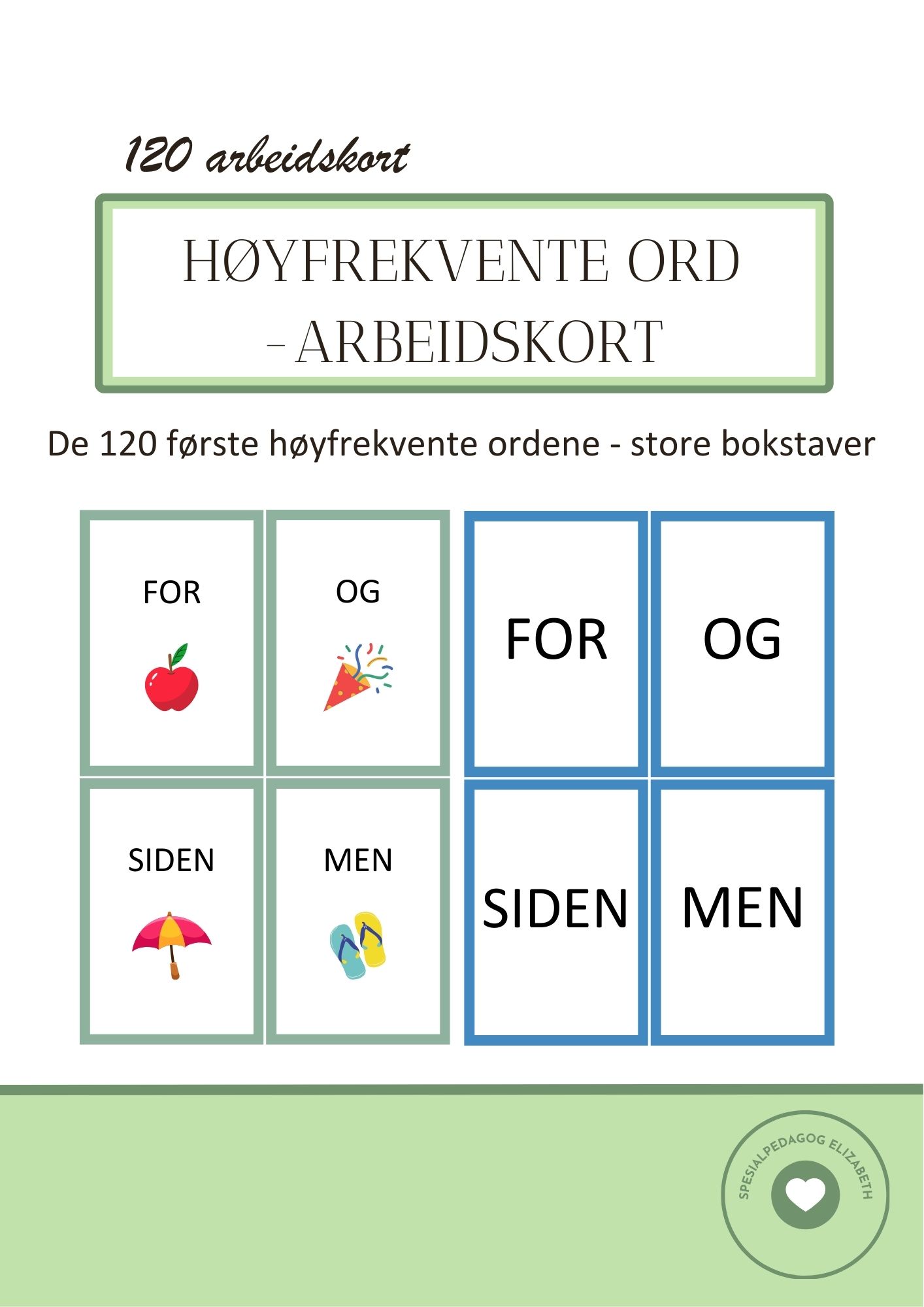 De 120 første høyfrekvente ordene - arbeidskort - store bokstaver
