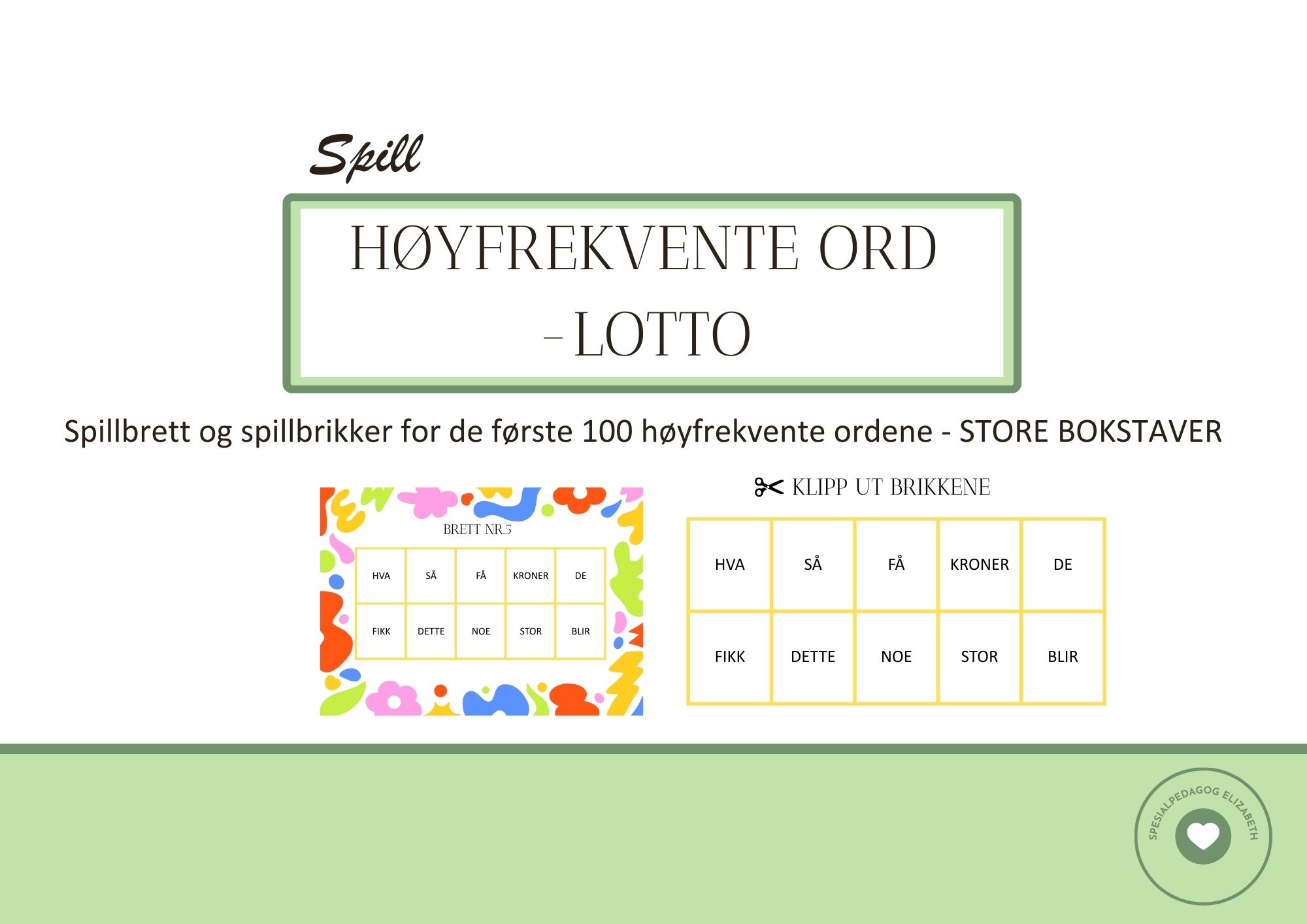 Høyfrekvente ord - lotto - store bokstaver