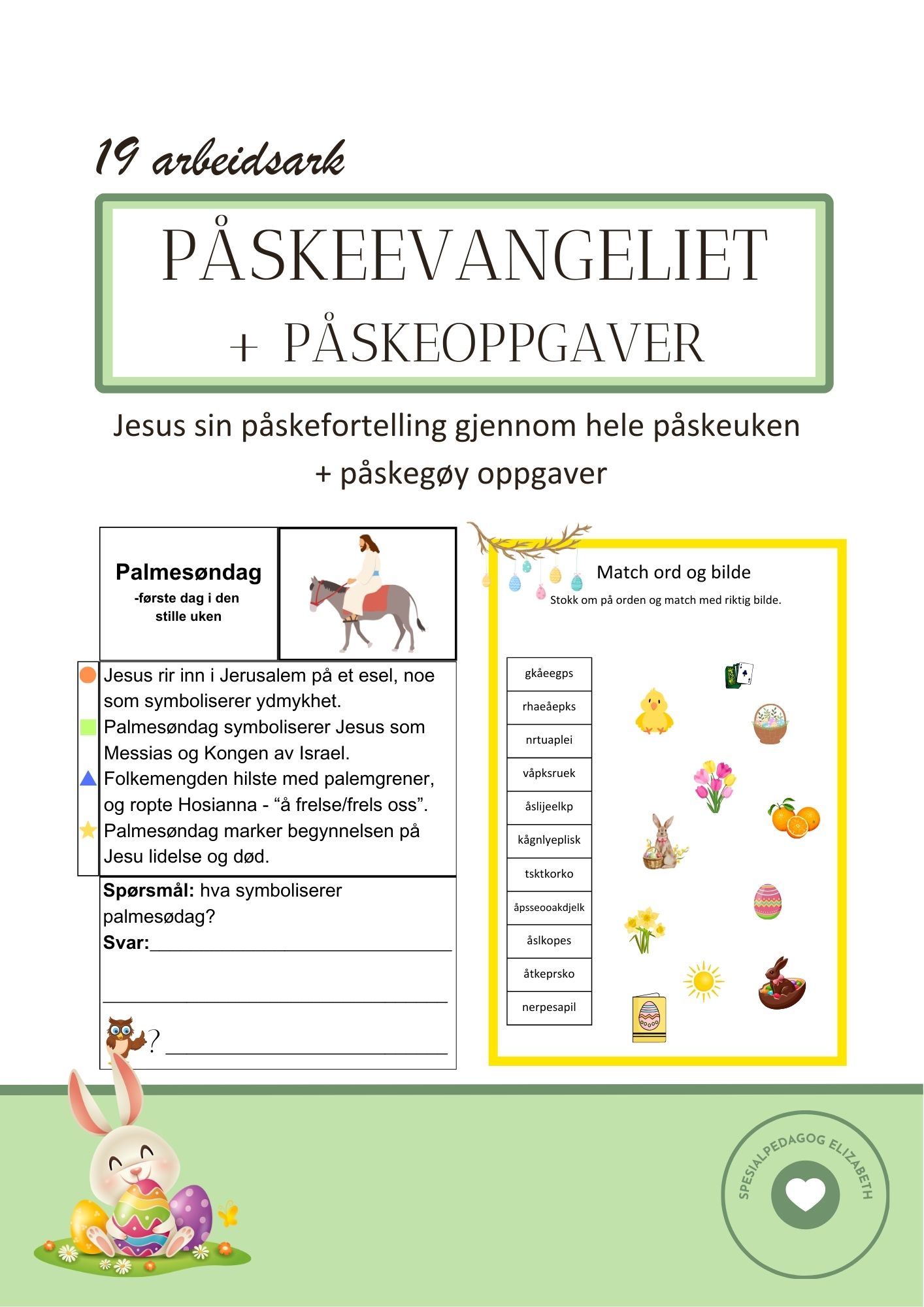 Påskeevangeliet i små tekstoppgaver + påskeoppgaver og aktiviteter