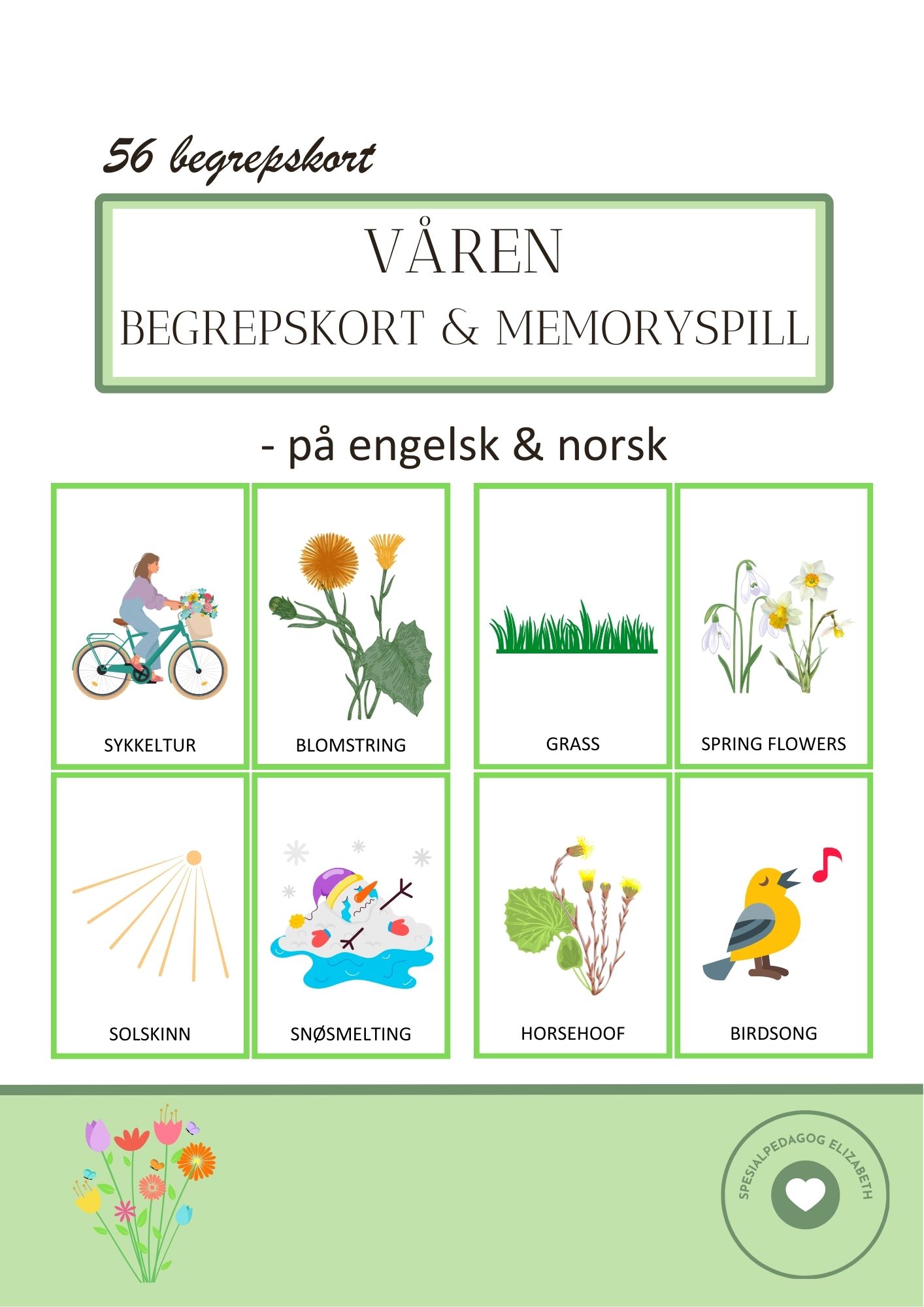 Våren - begrepskort & memoryspill - på norsk & engelsk
