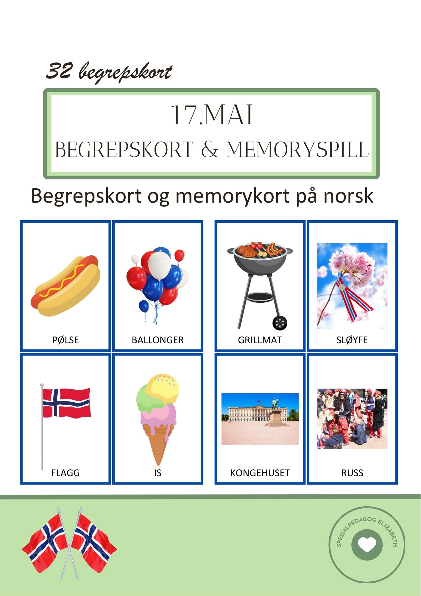17.mai - begrepskort & memorykort