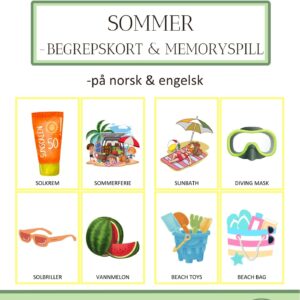 Sommer - begrepskort og memoryspill - på norsk & engelsk