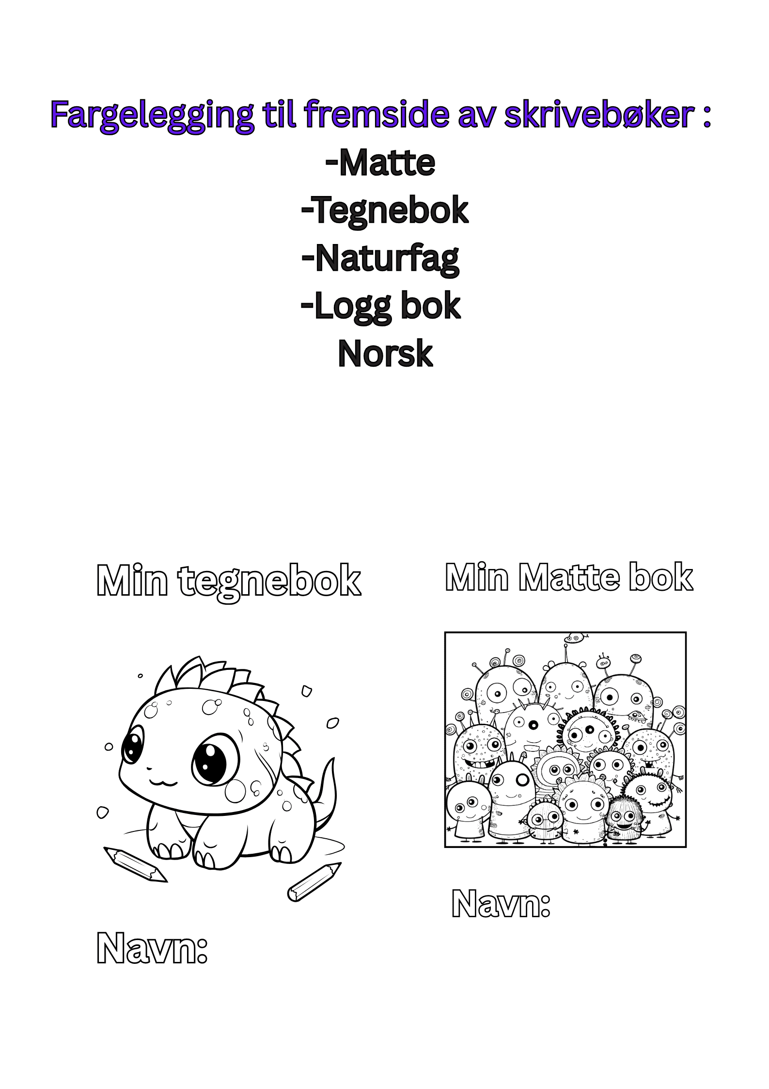 Forside skrivebøker m/ fargeleggingmotiv
