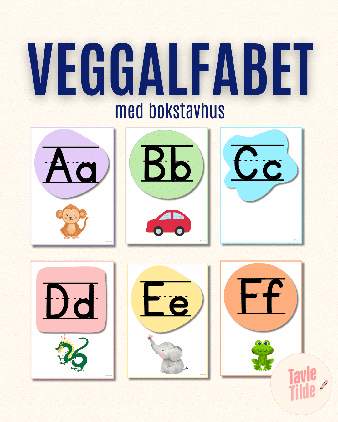 VEGGALFABET med bilder og bokstavhus