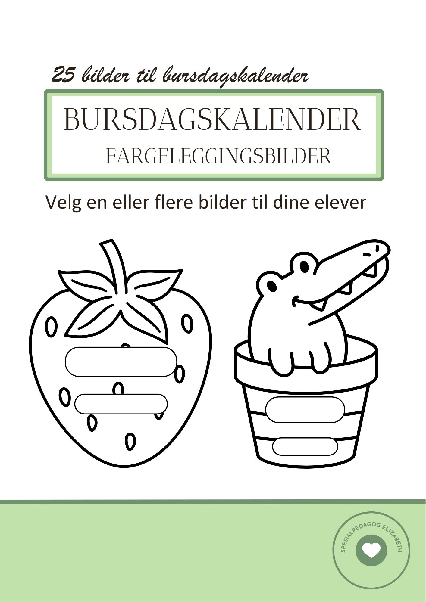 Bursdagskalender - 25 mulig fargeleggingsbilder