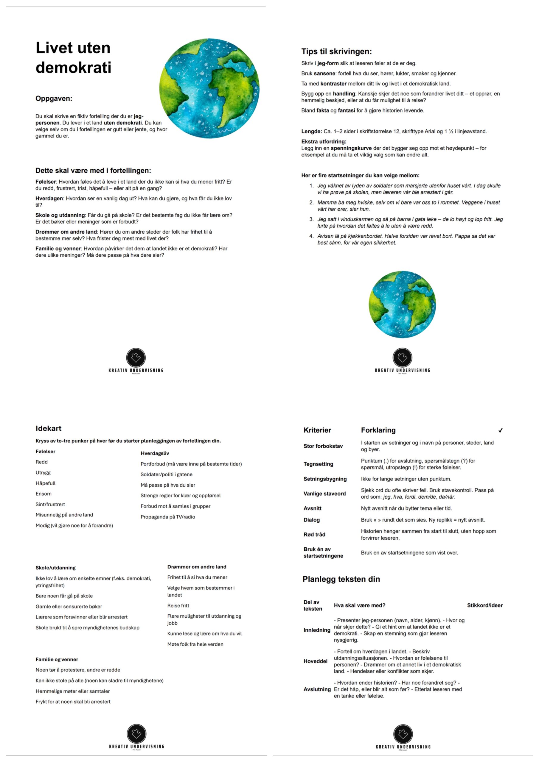 Et liv uten demokrati - en skriveoppgave for mellomtrinnet