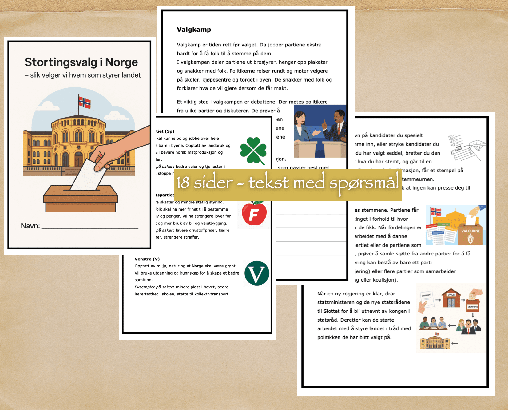 Stortingsvalg i Norge - BM - ca 5.-7.trinn - tekst med spørsmål