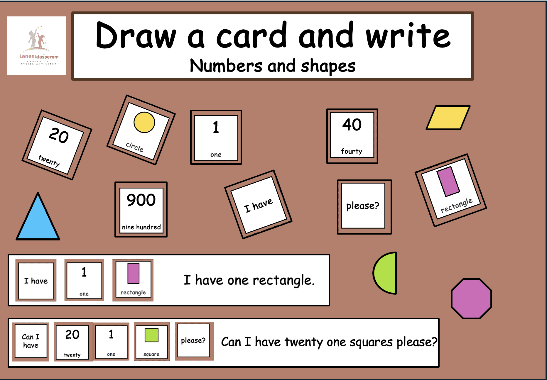 Numbers and shapes- Draw a card and write
